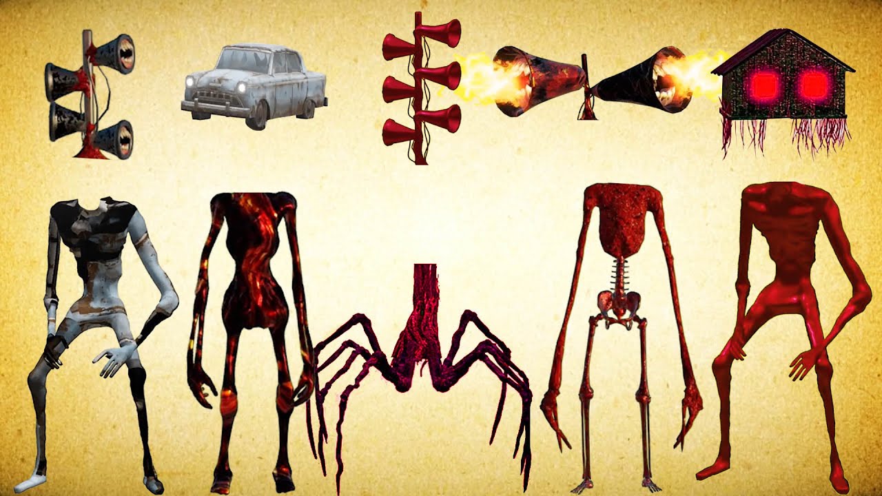 WRONG HEADS SIREN HEAD BLOOD, SIREN HEAD CAR, TRIPLE RED, SIREN HEAD LAVA, HOUSE HEAD