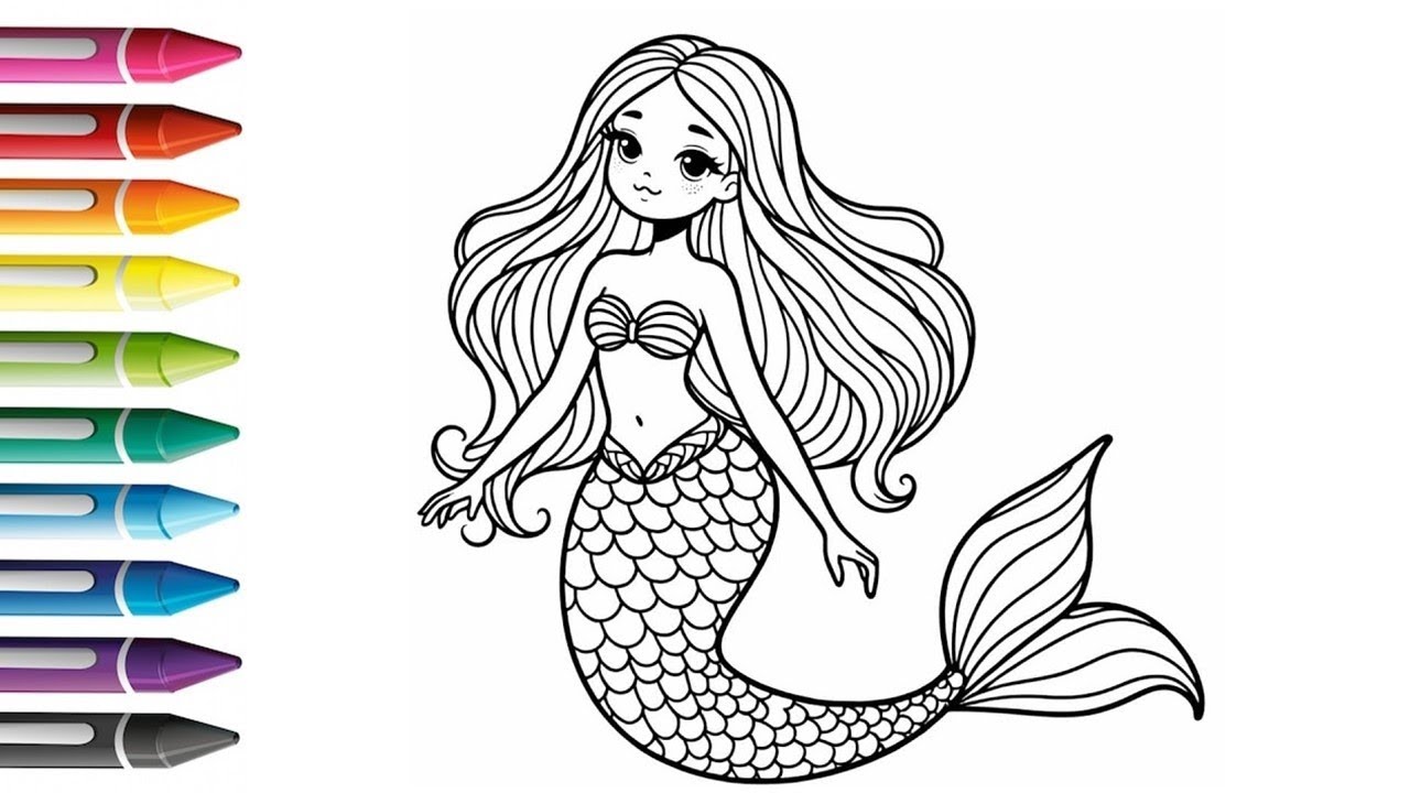 Beautiful Mermaid Drawing For Kids, Painting And Coloring For Kids And Toddlers