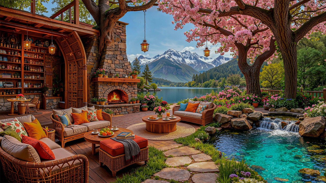 Peaceful Morning Lake House Café Jazz 🌸 Soft Jazz Melodies Filling a Cozy Focus Space