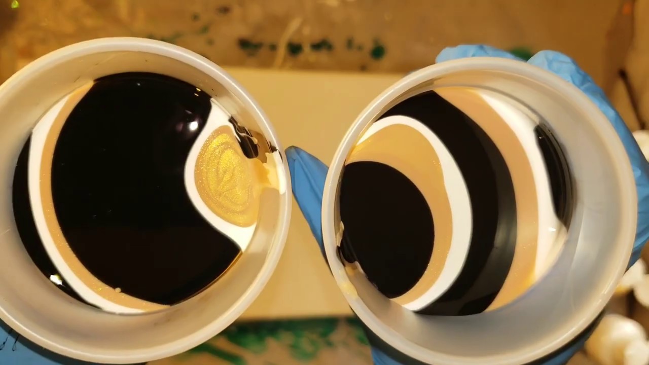 Take 2!! Gold, Black & White traveling paint kiss pour / acrylic pouring for beginners