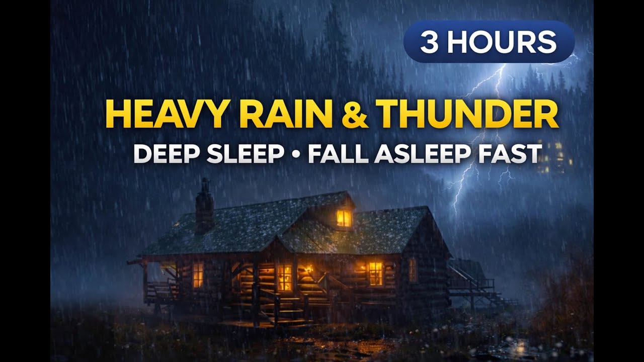 HEAVY RAIN & Distant Thunder 🌧️⚡ 3 Hours | Deep Sleep & Insomnia Relief