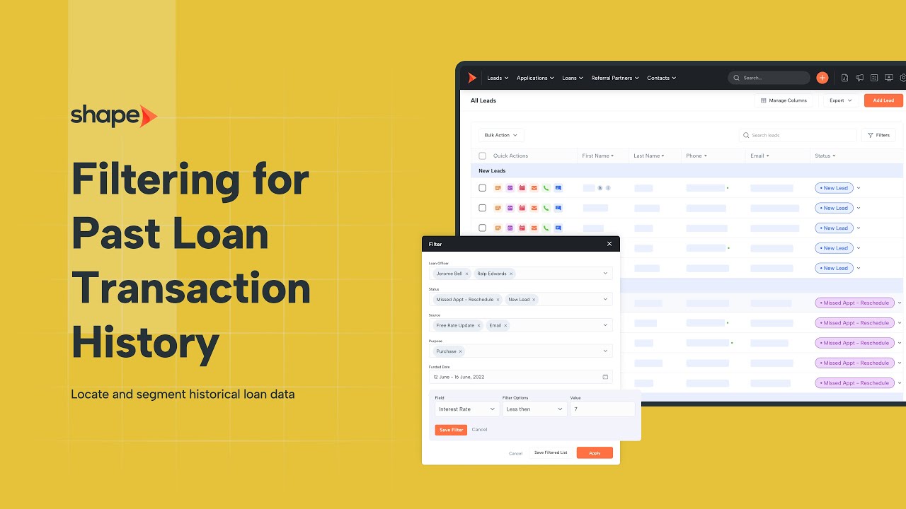 How To Filter Past Loan Transaction History in Shape &mdash; Mortgage CRM Training
