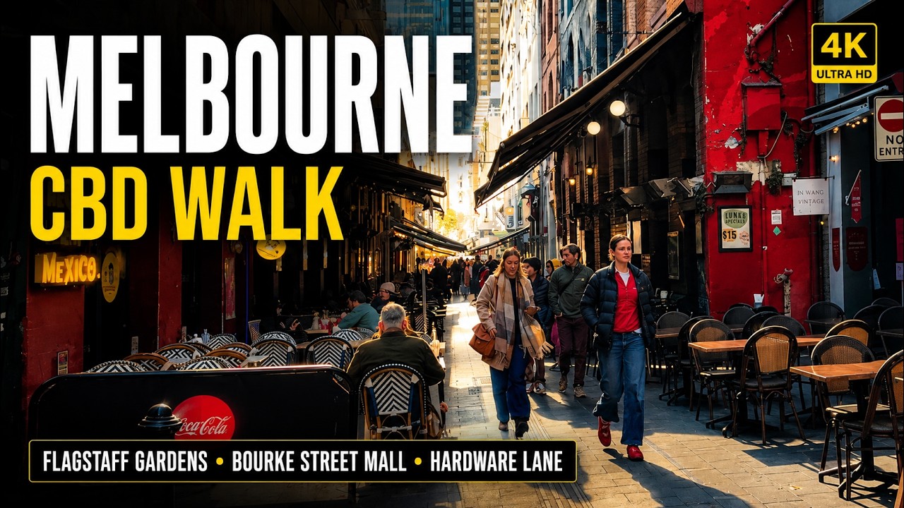 Melbourne CBD Walk 🇦🇺 Flagstaff Gardens, Bourke Street Mall & Hardware Lane | 4K Walking Tour