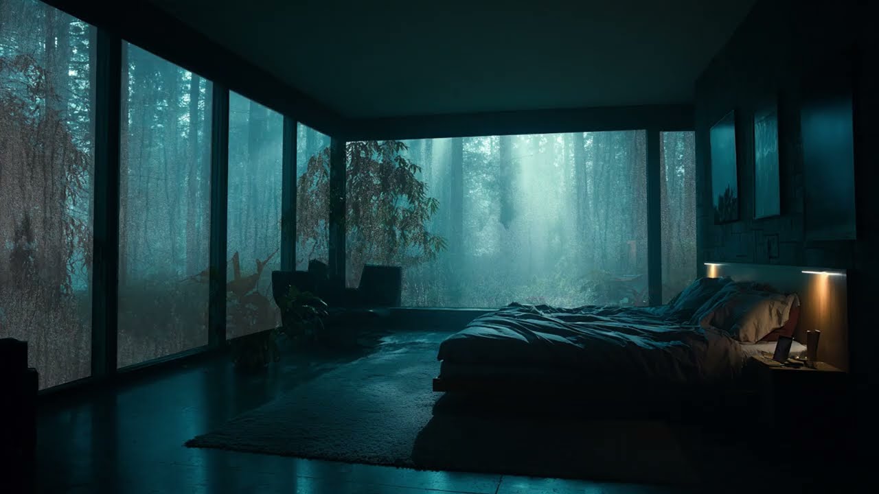 Rainy Night in the Emerald Forest - Vibrant Visuals and Soothing Bedroom Sounds for Sleep