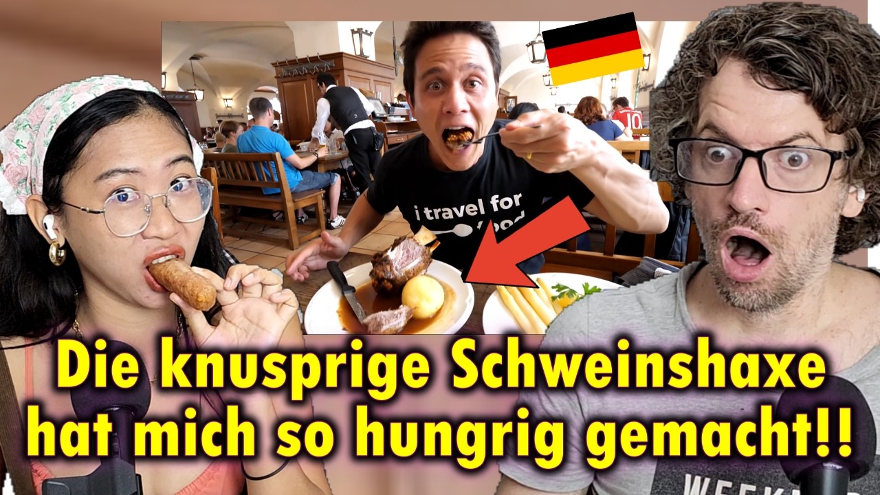 Our Reaction to Amazing German Food Tour - CRISPY PORK LEG and Attractions in Munich, Germany!