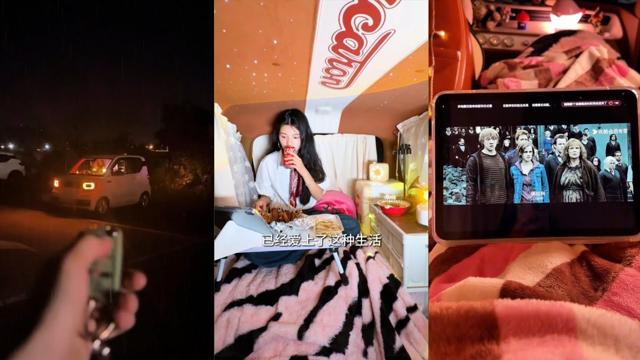 🎀Rainstorm Car Camping 🌧️ | Cozy Night in Bed  🐾✨