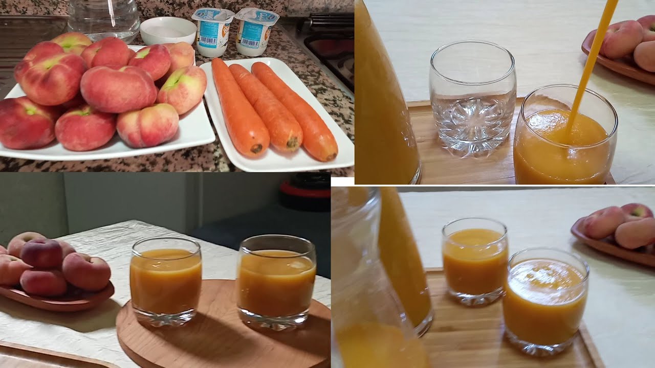 عصير الخوخ و الجزر منعش و طبيعي إقتصادي و صحي أحسن من الجاهزأكثر من رائع بكمية وفيرة