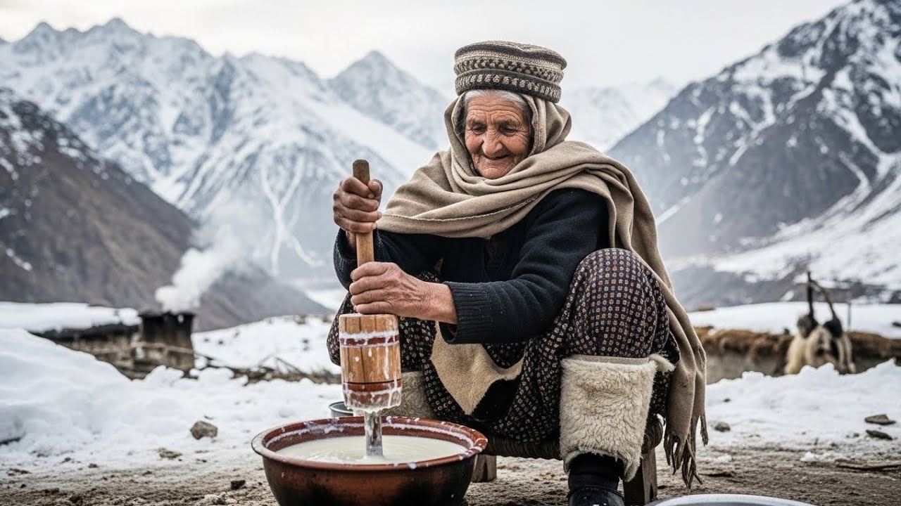 Grandmother’s Traditional Life in Snowy Baltistan | Fresh Milk, Yogurt, Lassi & Butter in Extreme Wi