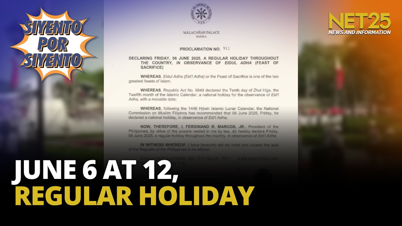June 6 at 12, regular holiday ayon sa Malaca&ntilde;ang