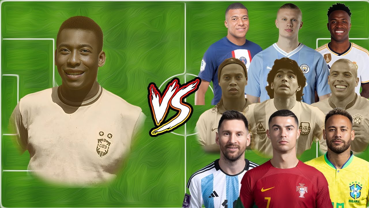 Pele VS 10 football Legends Maradona Messi Ronaldo R9 Neymar Haaland Vinicius Mbappe Cruyff Ronaldin