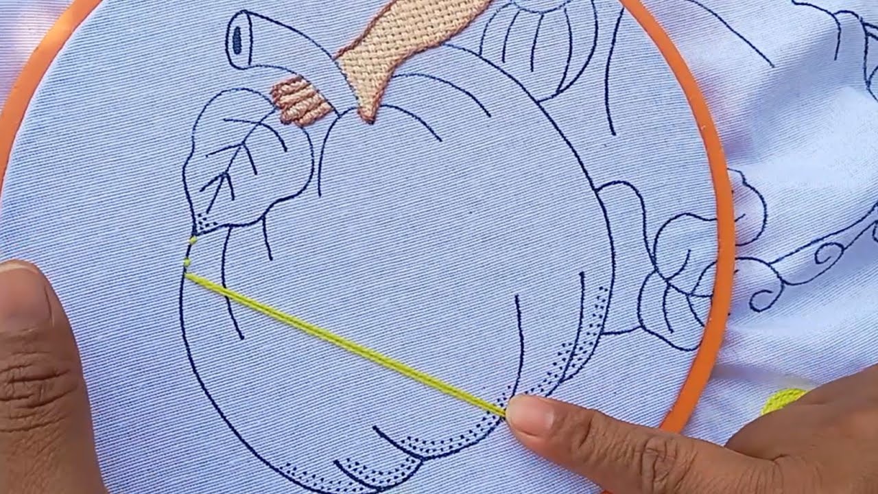 Cómo bordar una calabaza#2 🎃con bellísima puntada ideal para cualquier diseño 