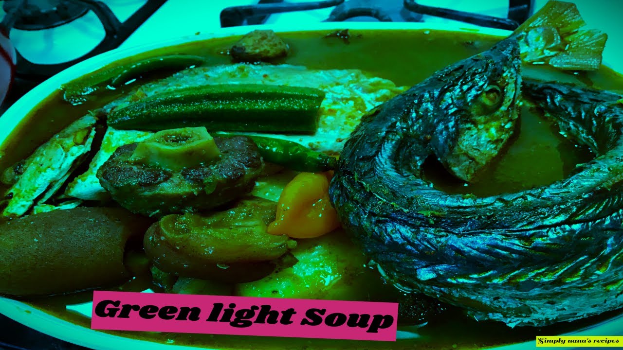 GREEN LIGHT SOUP with dry fish & meat / GHANA KONTOMIRE SOUP / EBUNUEBUNU