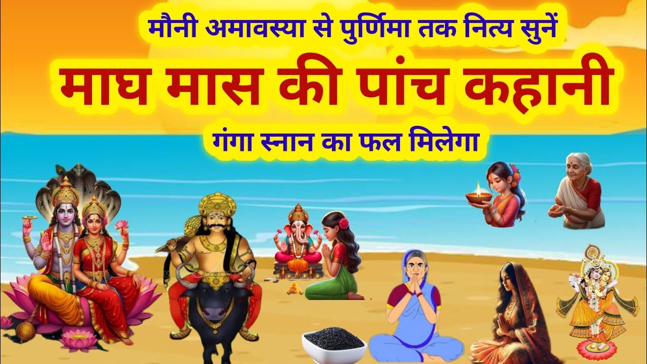 मौनी अमावस्या से पुर्णिमा तक नित्य सुनें. माघ मास की पांच कहानी/magh mass ki 5 kahani/dharmraj Katha