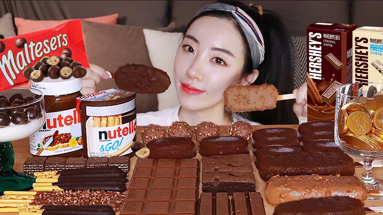 ASMR)초콜릿 디저트 먹방🍫🍩몰티져스 누텔라 허쉬 티코 빼빼로 페레로로쉐 끌레도르 다모음!!chocolate dessert ช็อกโกแลต Socola チョコレートCokelat