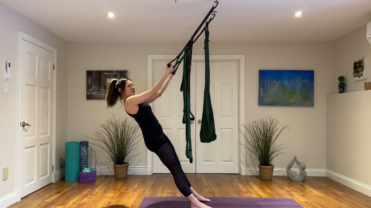 Quick arms and core workout with yoga trapeze 