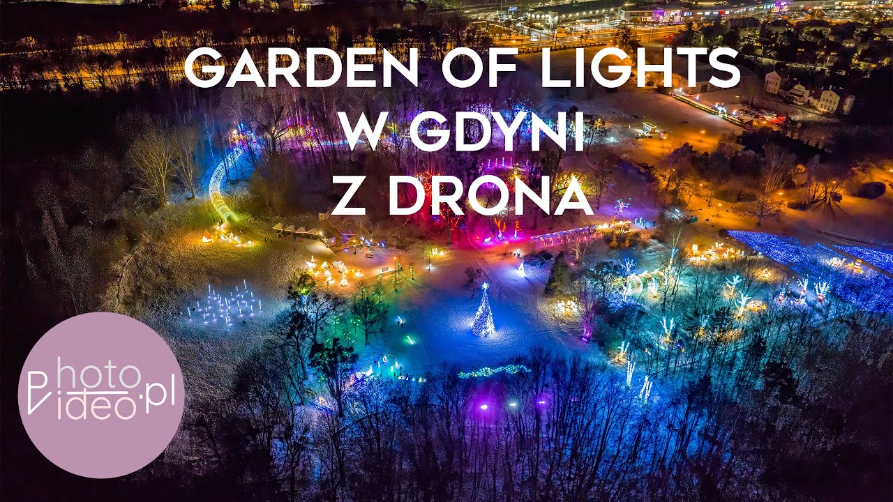 Garden Of Lights in Gdynia in Poland from drone`s eyes 4K