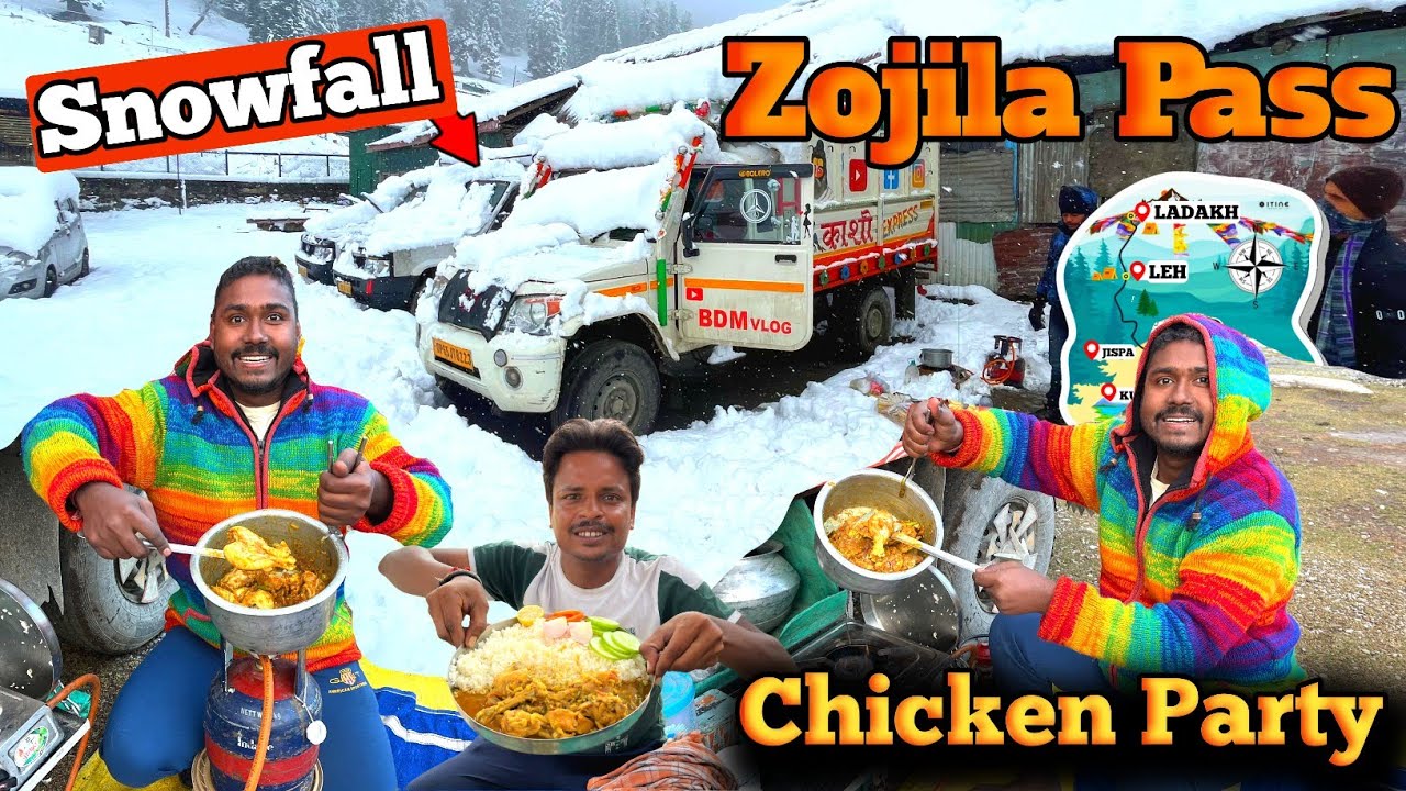 Leh Ladakh Trip Part 12 || Zojila Pass Pahunch Gaye Ham || Aaj Hoga Chicken Party 🥳 || Snowfall