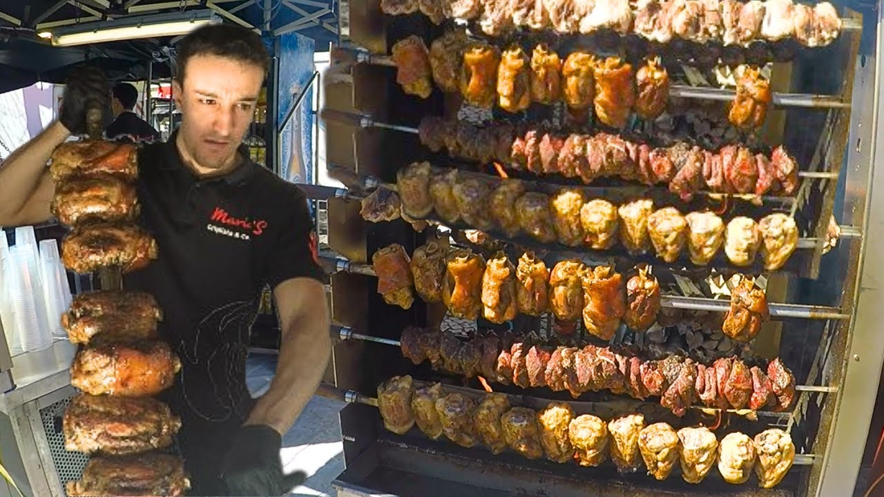 Germany Street Food. Huge Roasted and Boiled Pork Knuckles, Sausages & more