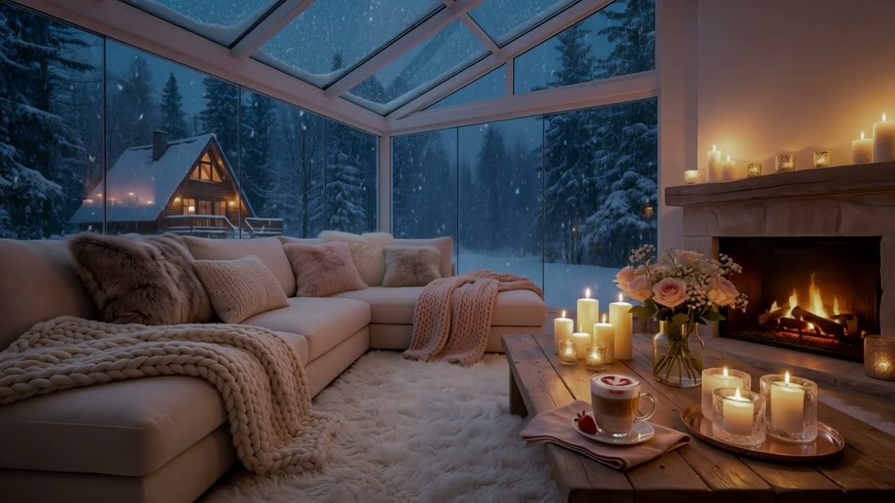 💖🌸 Romantic Snowy Cabin Piano | Candlelit Fireplace for 8 Hours | Sleep Relax Focus Study Meditation