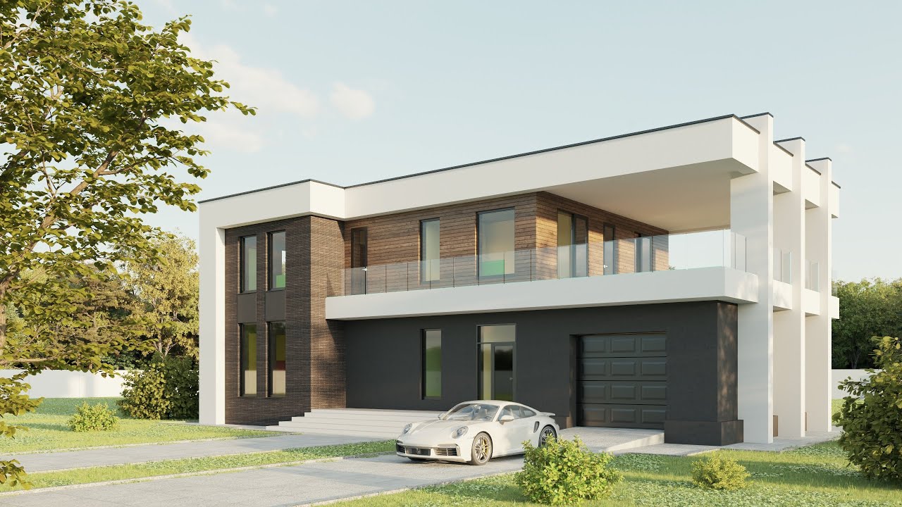 Проект коттеджа в стиле Хай-Тек. S-368м2. Animation cottage project. Арх. студия Belousov Architect.