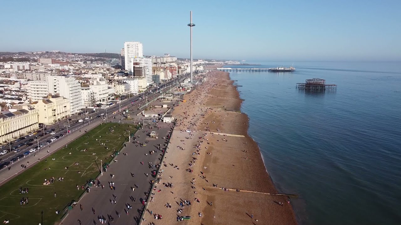 Hove Beach in Sussex, England v2 (Drone HD)