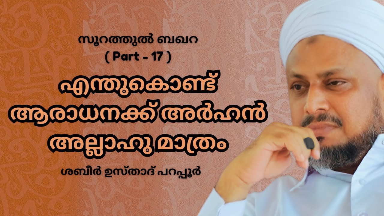 എന്തുകൊണ്ട് ആരാധനക്ക് അർഹൻ അല്ലാഹു മാത്രം | സൂറത്തുൽ ബഖറ - Part 17 | Shabeer Usthad Parappur