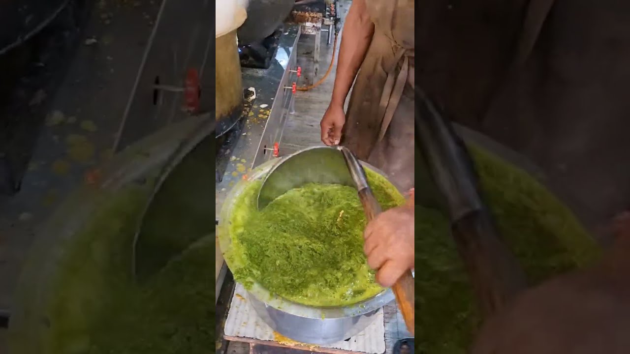 Bulk Making Of Punjabi Style Sarson Da Saag #amritsarfood #shorts