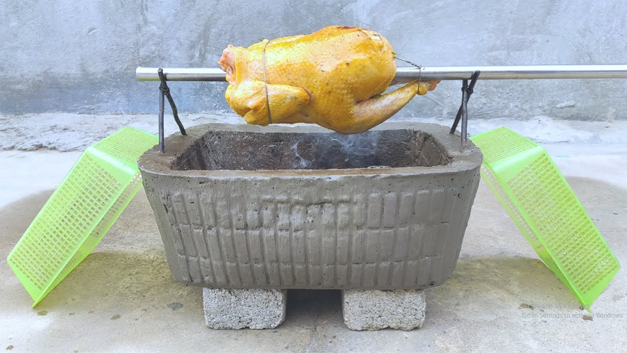 Amazing creative Design \ Cast stove grill simply from plastic basket and cement at home.