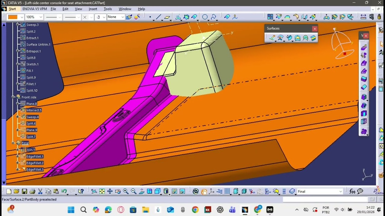 CATIA V5 BIW Design Left-side center console for seat attachment part 2-4