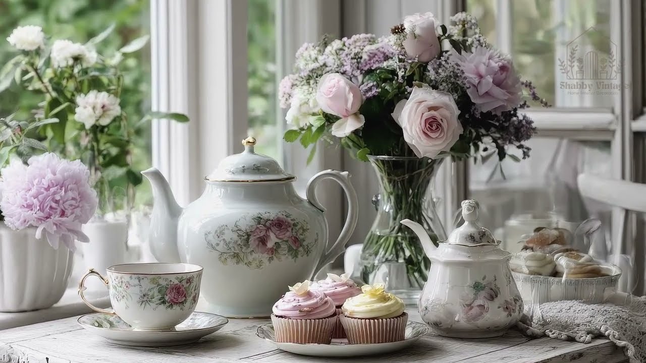 Dreamy Shabby Chic Kitchen Tour | Royal Albert Tea Set & Beautiful Floral Cupcake Styling