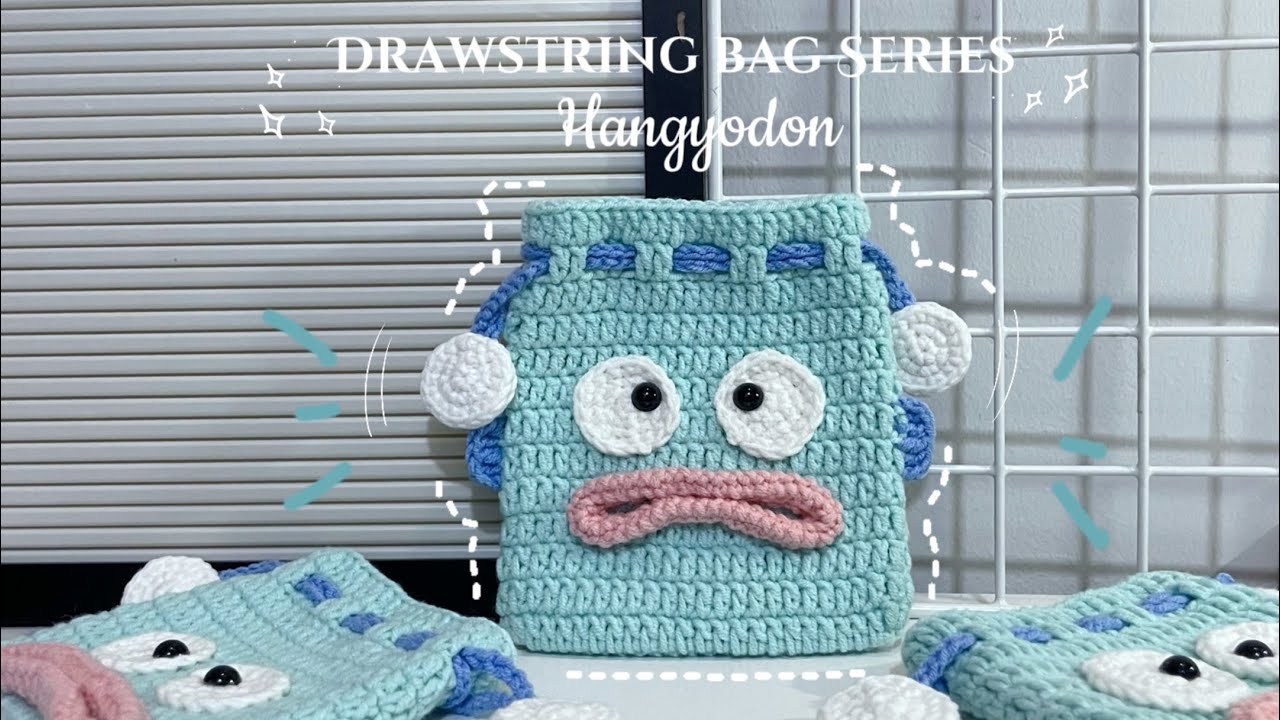 Crochet tutorial : How to do Hangyodon Drawstring Bag 🐟💚