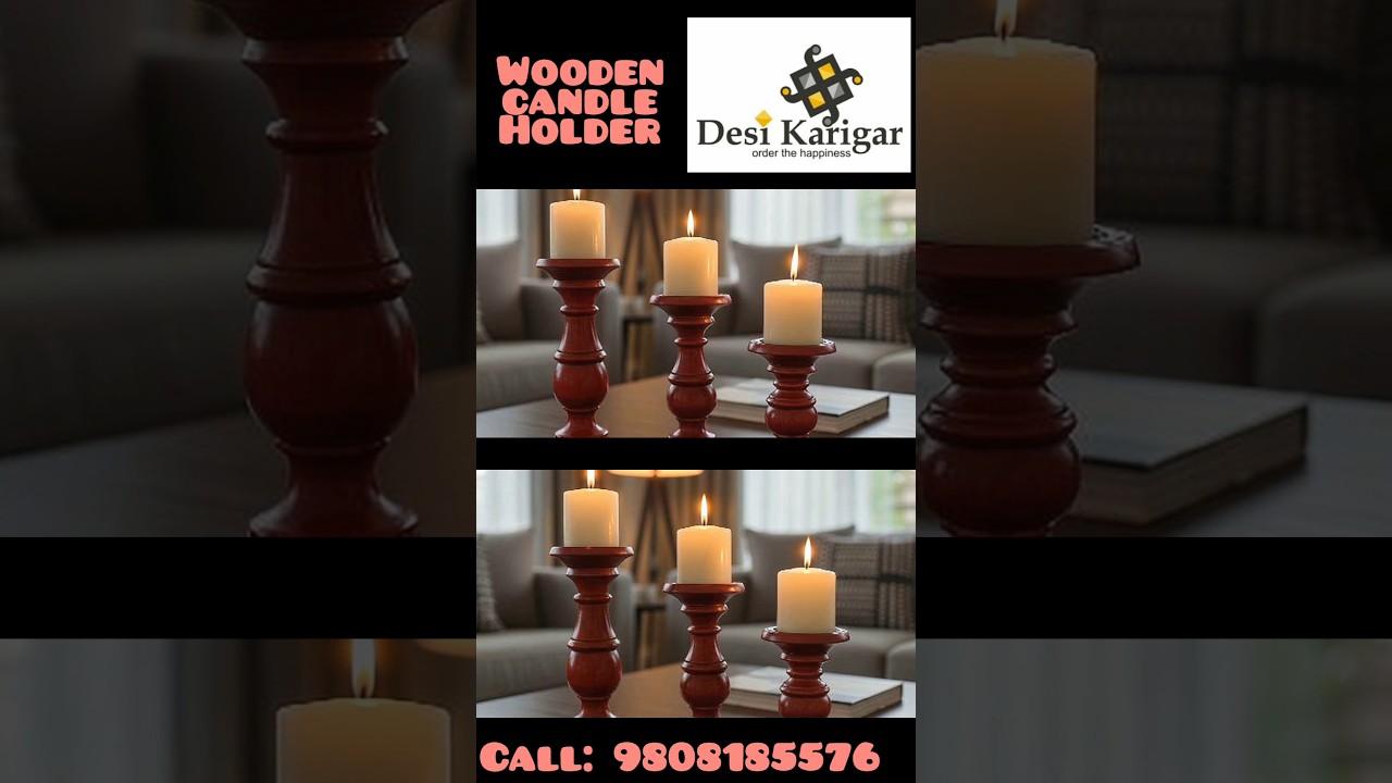Desi Karigar Wooden Candle Stand Set 🕯️ Red Antique Finish | Home & Church Decor | 9808185576