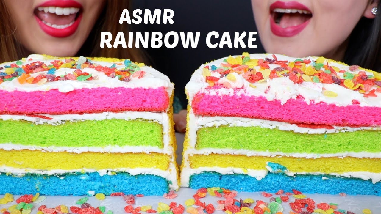 ASMR RAINBOW CAKE (soft crunchy eating sounds) 무지개 케이크 리얼사운드 먹방 | Kim&Liz ASMR