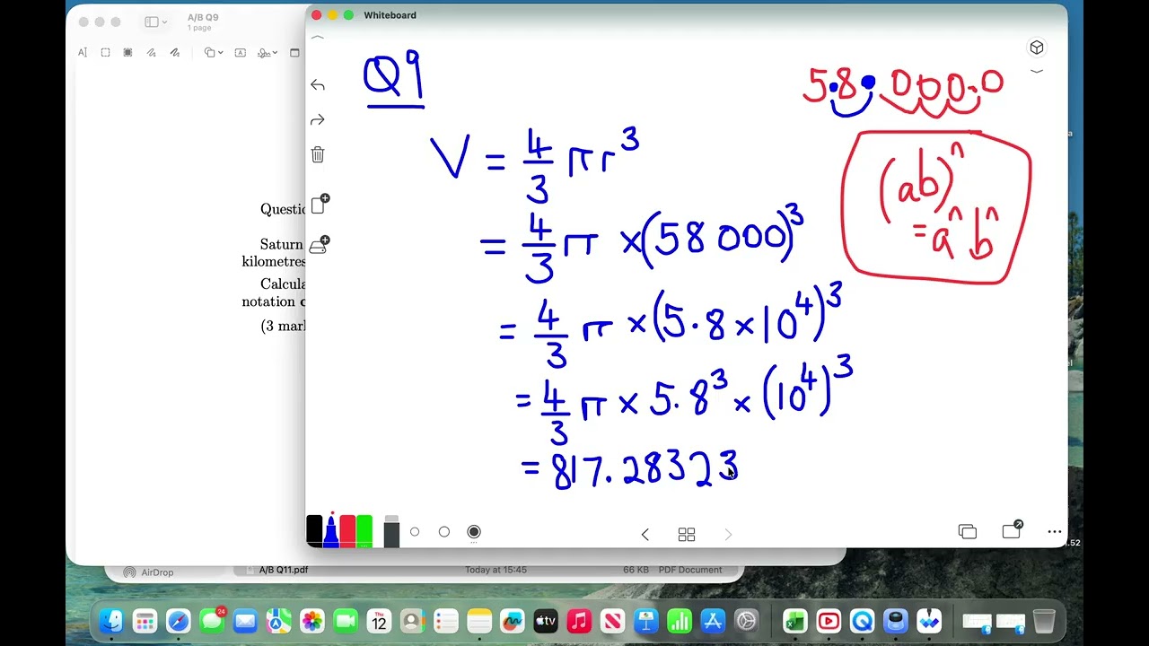Level A/B - Question 9 - Volume of solids and scientific notation (Calculator)