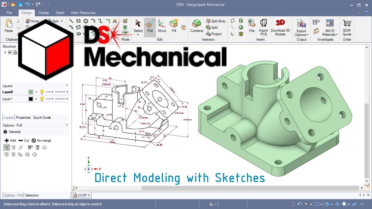 DesignSpark Mechanical #40 CAD Training with 3D Solid Model Drawing Exercise
