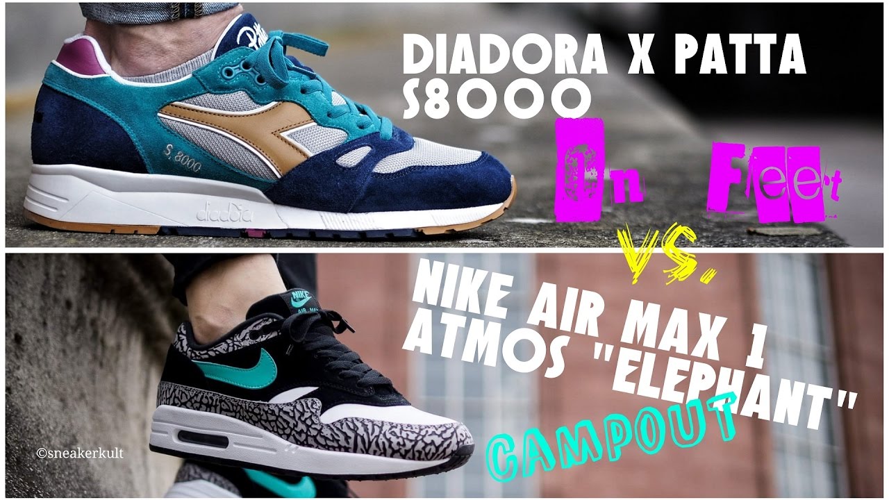 Diadora Patta S8000 On Feet / 1/2 (assed) Nike Air Max 1 Atmos Elephant Campout