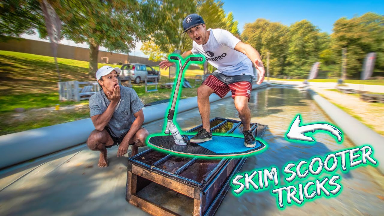 DES TRICKS AVEC UNE TROTTINETTE SKIMBOARD (Ft le champion d'Europe de skimboard@Adrien Raza)