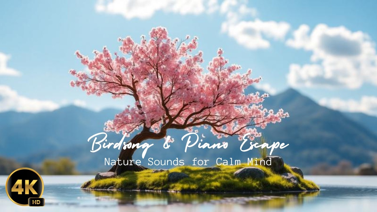 3 HRS Birds, Nature Ambience & Piano Music Cherry Blossom Mountain Morning 🌸