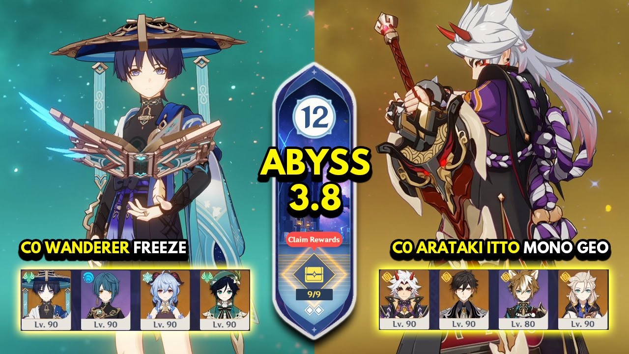C0 Wanderer Freeze & C0 Itto Mono Geo | Spiral Abyss 3.8 Floor 12 9 Stars | Genshin Impact 3.8