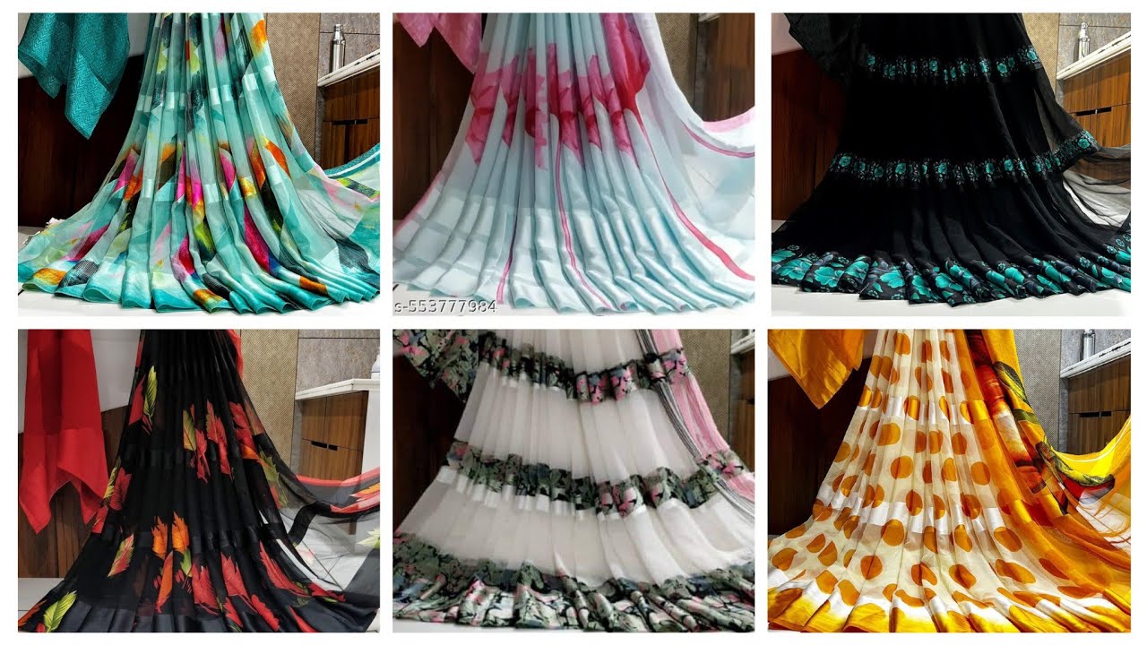 American Georgette Saree With Sattin Patta Joint Saree Collection