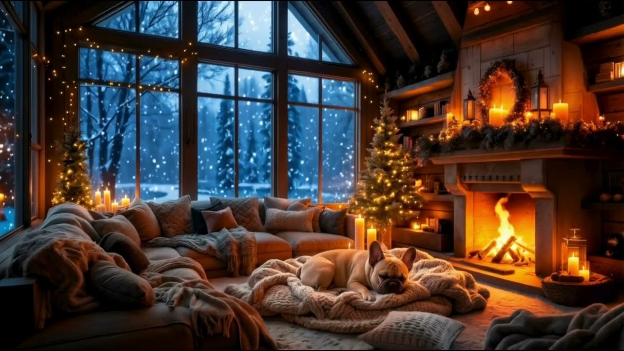 🐶Sleeping French Bulldog by Fireplace | 🔥Crackling Fire Sounds #ai #dog #puppy (2 hours)