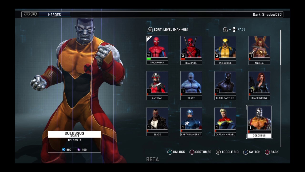 Marvel Heroes Omega Beta PS4 All Characters and Costumes