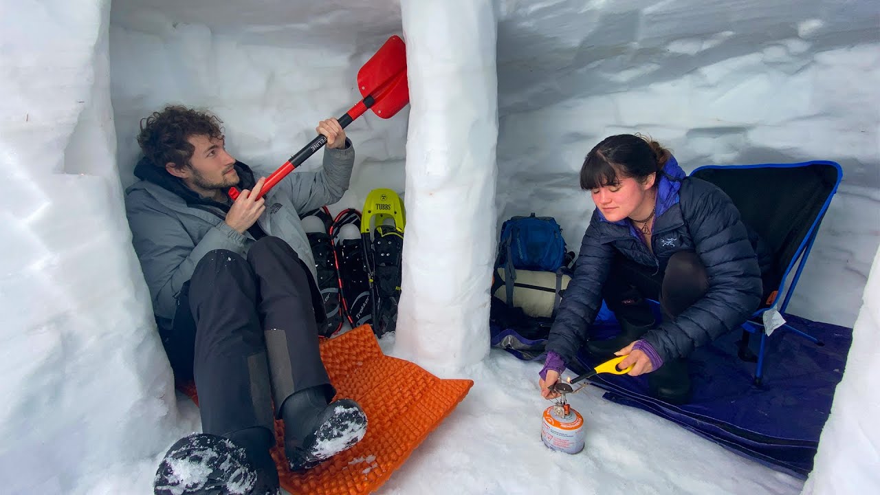 Camping in a GIANT SNOW CAVE! | Survival Quinzee under 20ft of Snow!