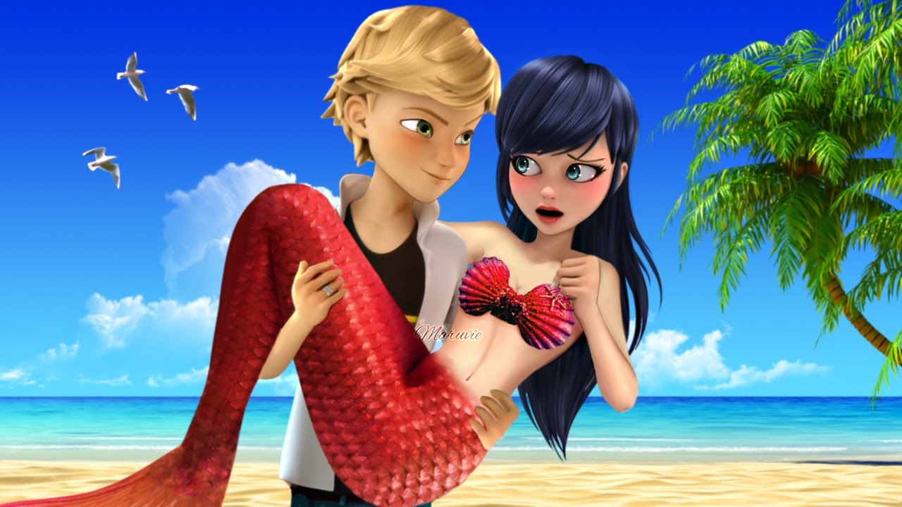 Marinette Mermaid caught by Adrien! Ladybug Sereia Mermaid | Speededit