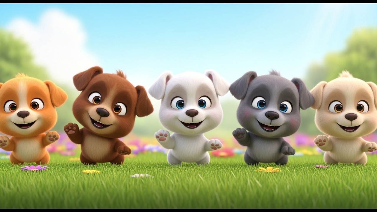 Five Little Baby Puppies Wiggle Wiggle Wiggle | Fun Dog Song & Counting Rhyme