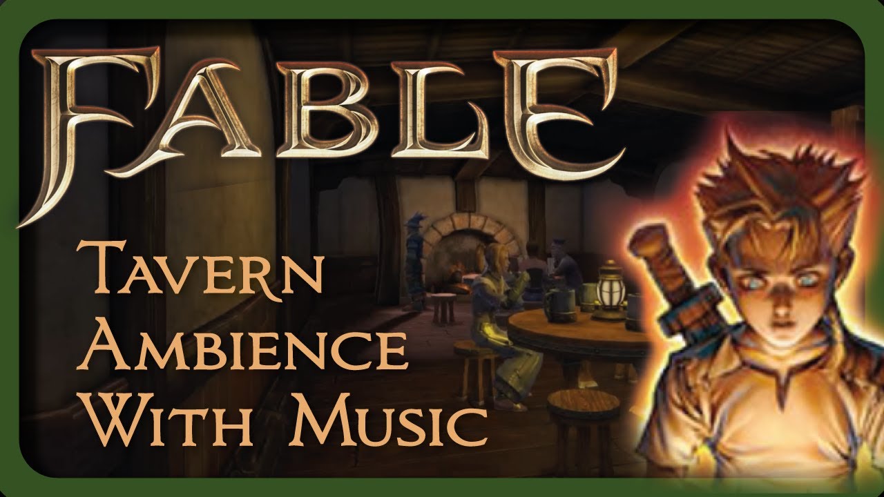 Fable Tavern ambience with music | Oakvale theme | Fire crackling ASMR sounds