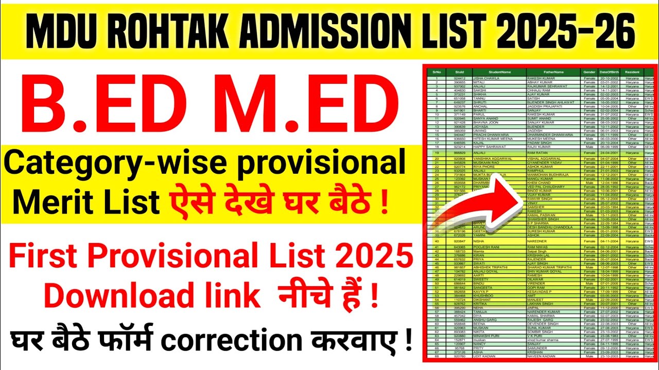 Mdu B.ed Admission 2025 -26|Mdu Bed Merit list kasie dekhe 2025|Mdu Admission list|Mdu Admission2025