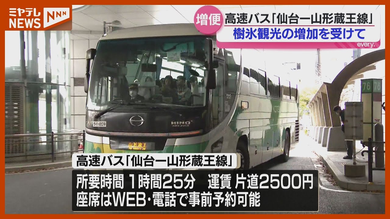樹氷観光へ高速バス「仙台ー山形蔵王線」が増便・宮城