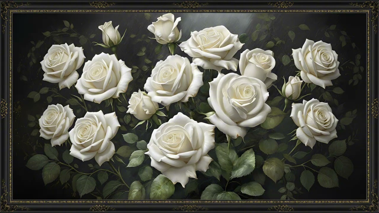 White Rose Oil Painting | Timeless Elegant Floral Art for Your Frame TV Screensaver