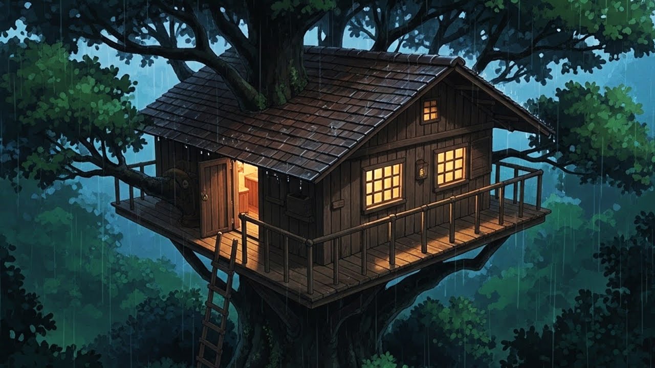 A Cozy Rainy Day in a Treehouse | Peaceful Ghibli-Style Slow Life
